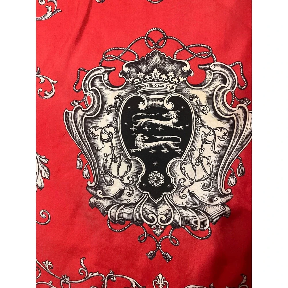 Jean Daix Vintage Silk Scarf Red Black White Heraldic Crest Lion Square 26x26
